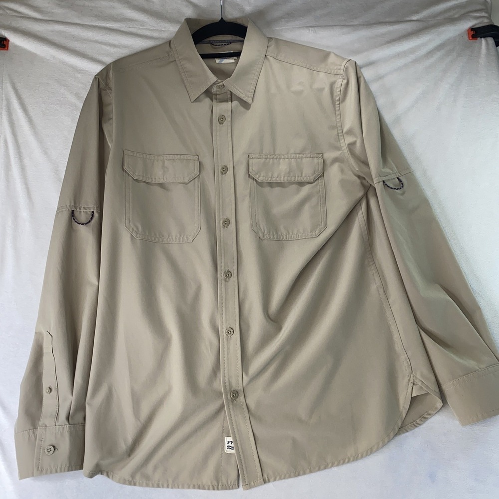 Fair Harbor Performance Shirt Mens Medium Tan Long Sleeve Sun Protection Fishing